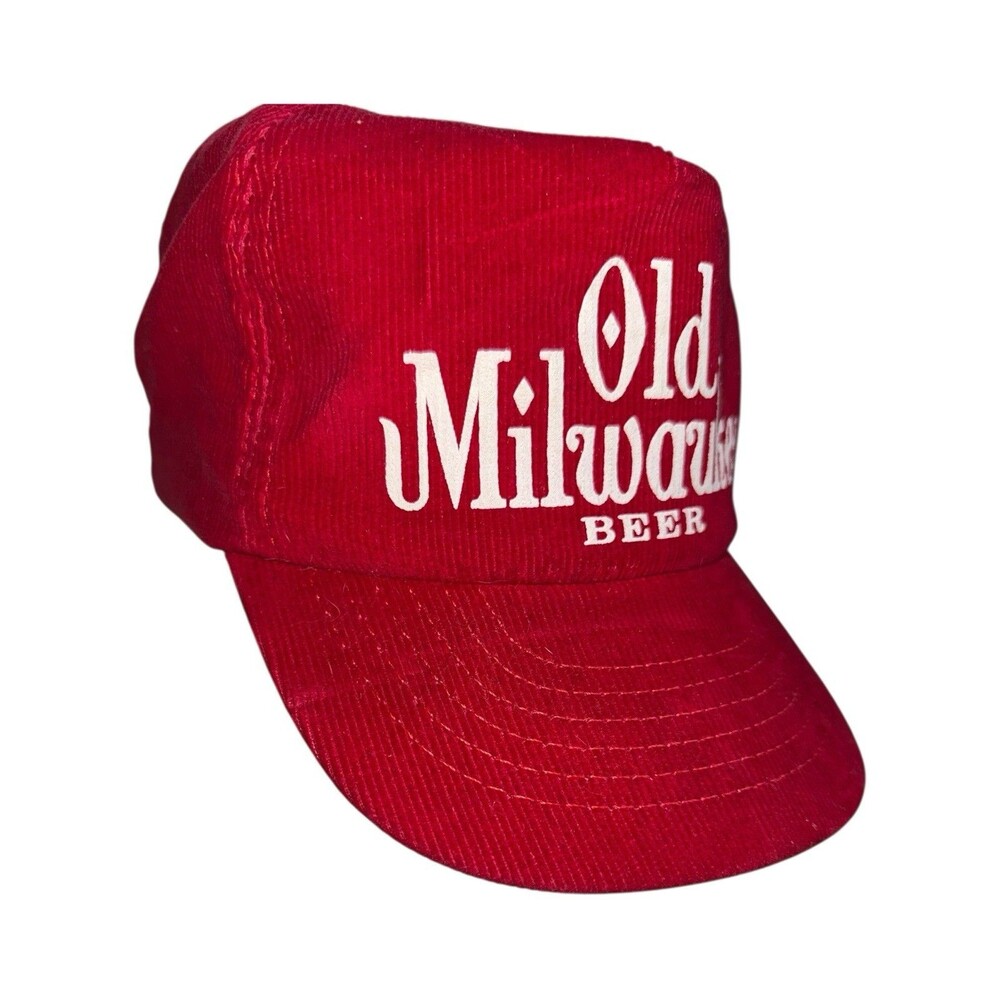 Vintage Old Milwaukee Red Corduroy Snapback Hat Beer Logo Retro Cap